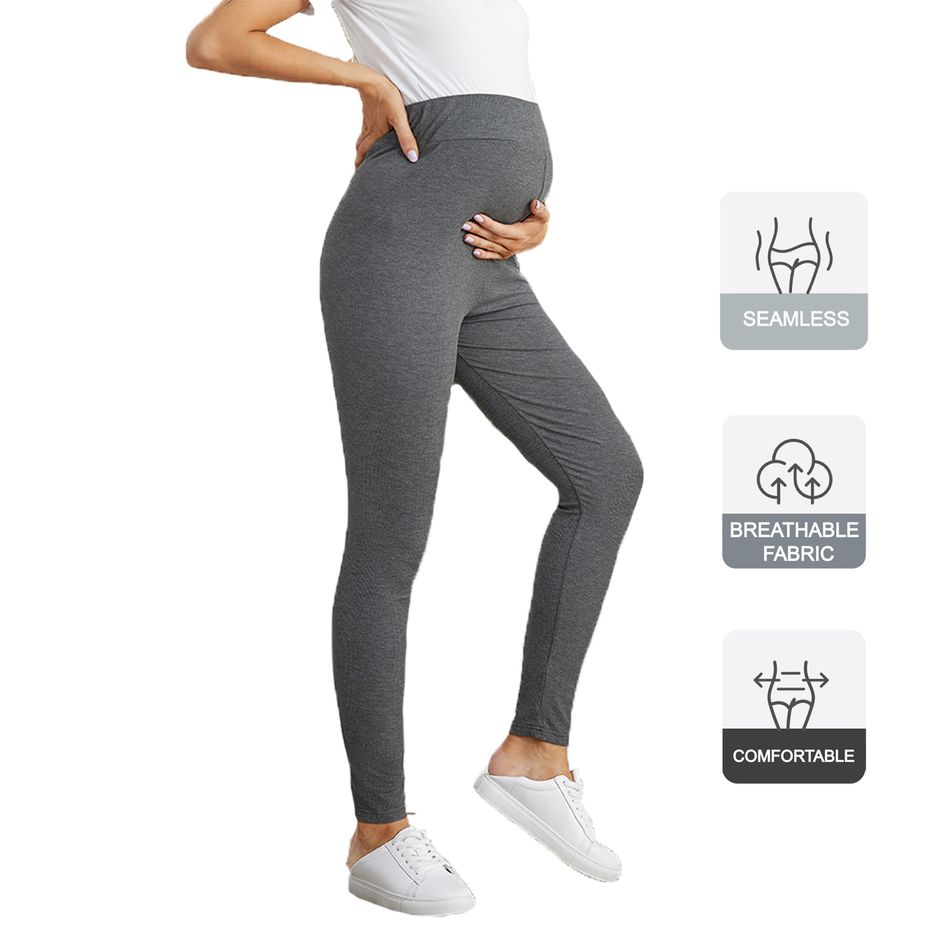 Solid Color Wideband Waist Maternity Leggings Black big image 1