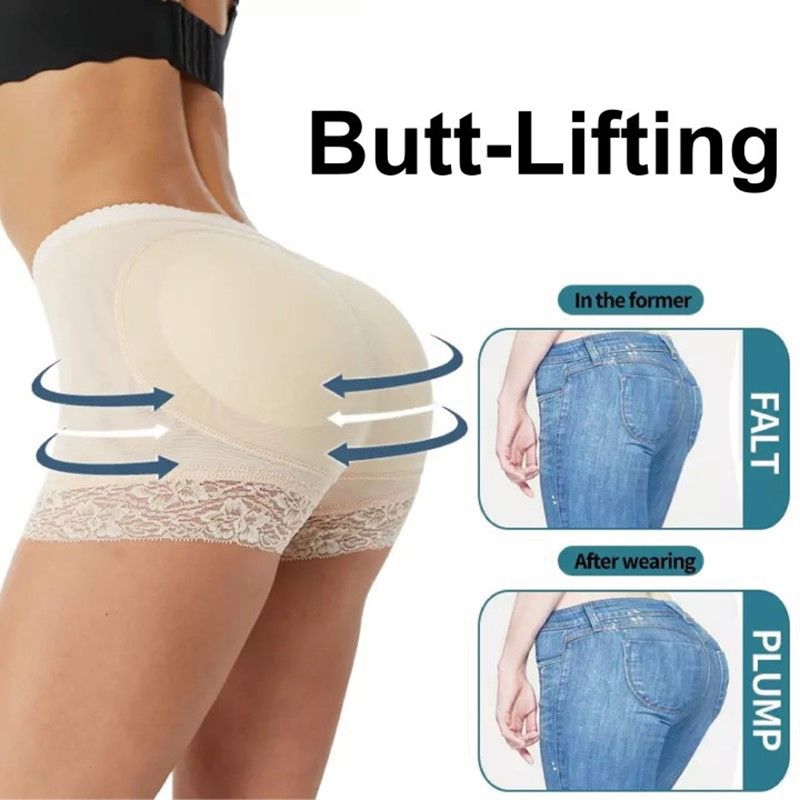 Women Butt Lifter Padded Lace Panties Body Shaper Tummy Hip Enhancer Shaper Panties Underwear Beige big image 2