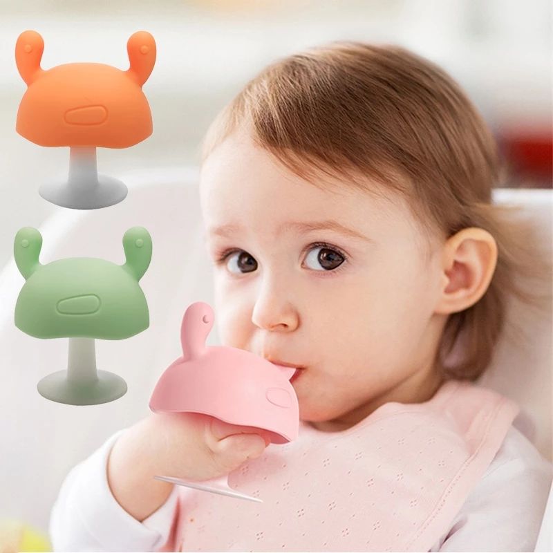 Mushroom Silicone Teether Baby Infant Soothing Pacifier Teether Toy Silicone Teething Toys Easy to Grip Green big image 2