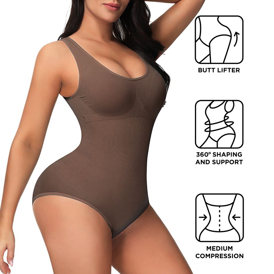 Women Solid Color Stretchy Tank Bodysuit High-Rise Tummy Control Shapewear Seamless Bodysuit Butt Lifter (Without Chest Pad) Black big image 9