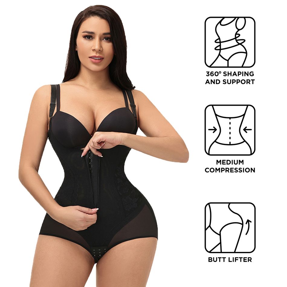 Painel de malha feminina com zíper invisível levantador de bunda controle de barriga shapewear bodysuit de busto aberto (sem almofada no peito) Preto big image 13