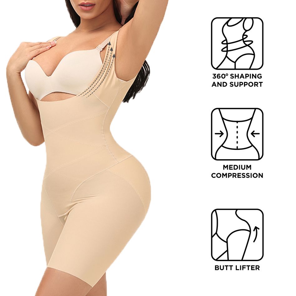 mulheres abdominais controle shapewear bumbum levantador lado contrátil peito alto elástico body elástico busto aberto meio da coxa shorts modeladores Cor de Damasco big image 13