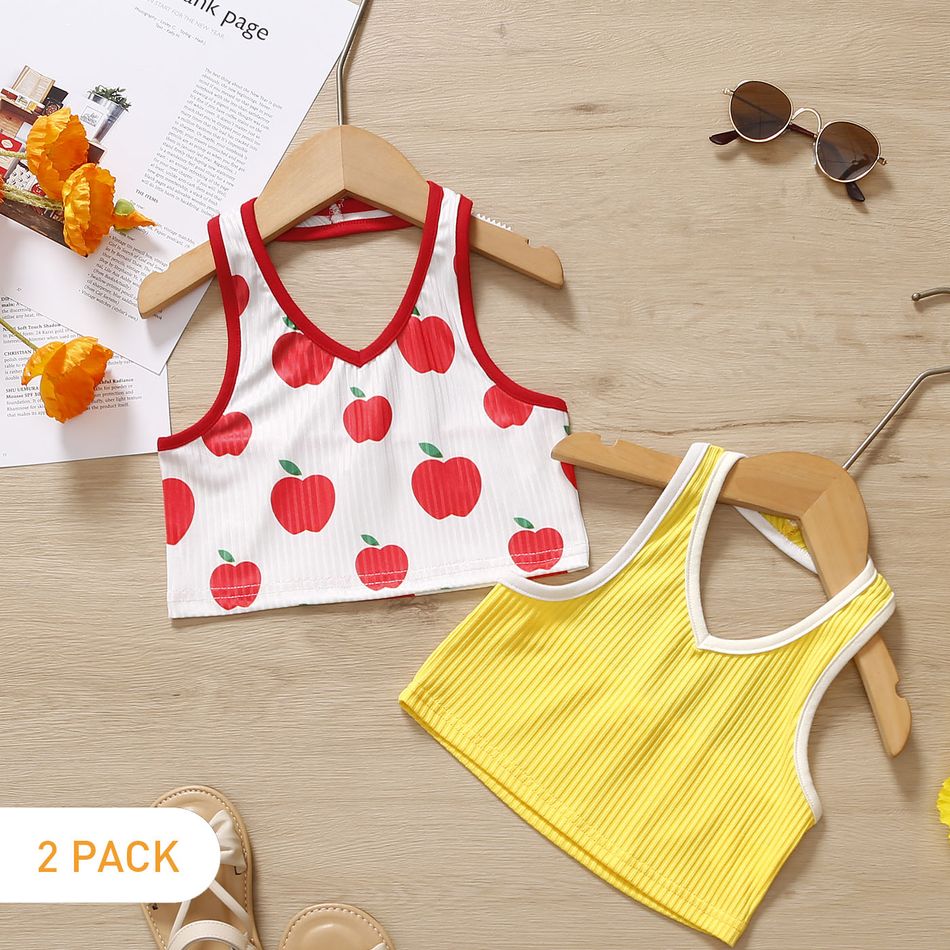 2-Pack Toddler Ribbed Fruit Apple Print/Yellow Tank Top MultiColour