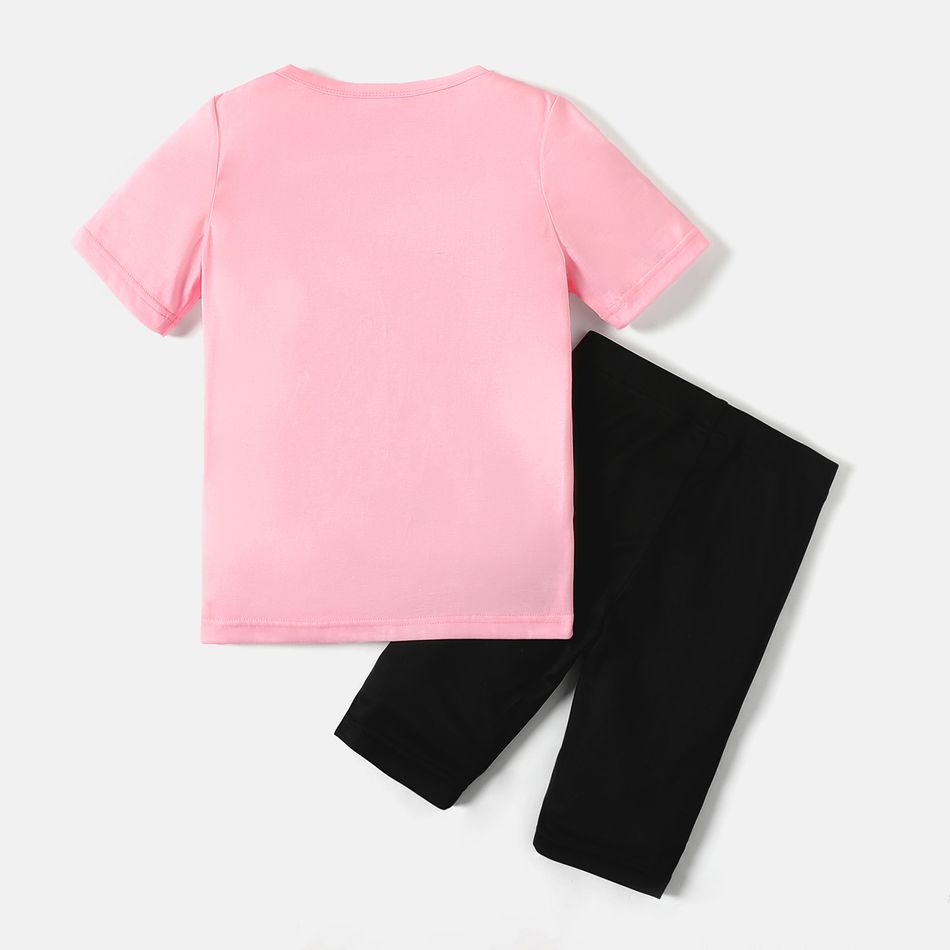 Looney Tunes 2pcs Kid Girl Animal Print Short-sleeve Pink Tee and Black Shorts Set Pink big image 2