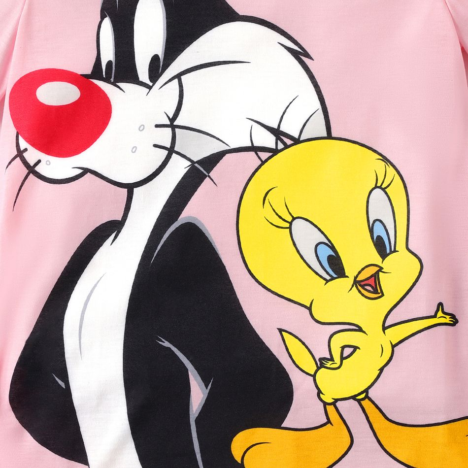 Looney Tunes 2pcs Kid Girl Animal Print Short-sleeve Pink Tee and Black Shorts Set Pink big image 3
