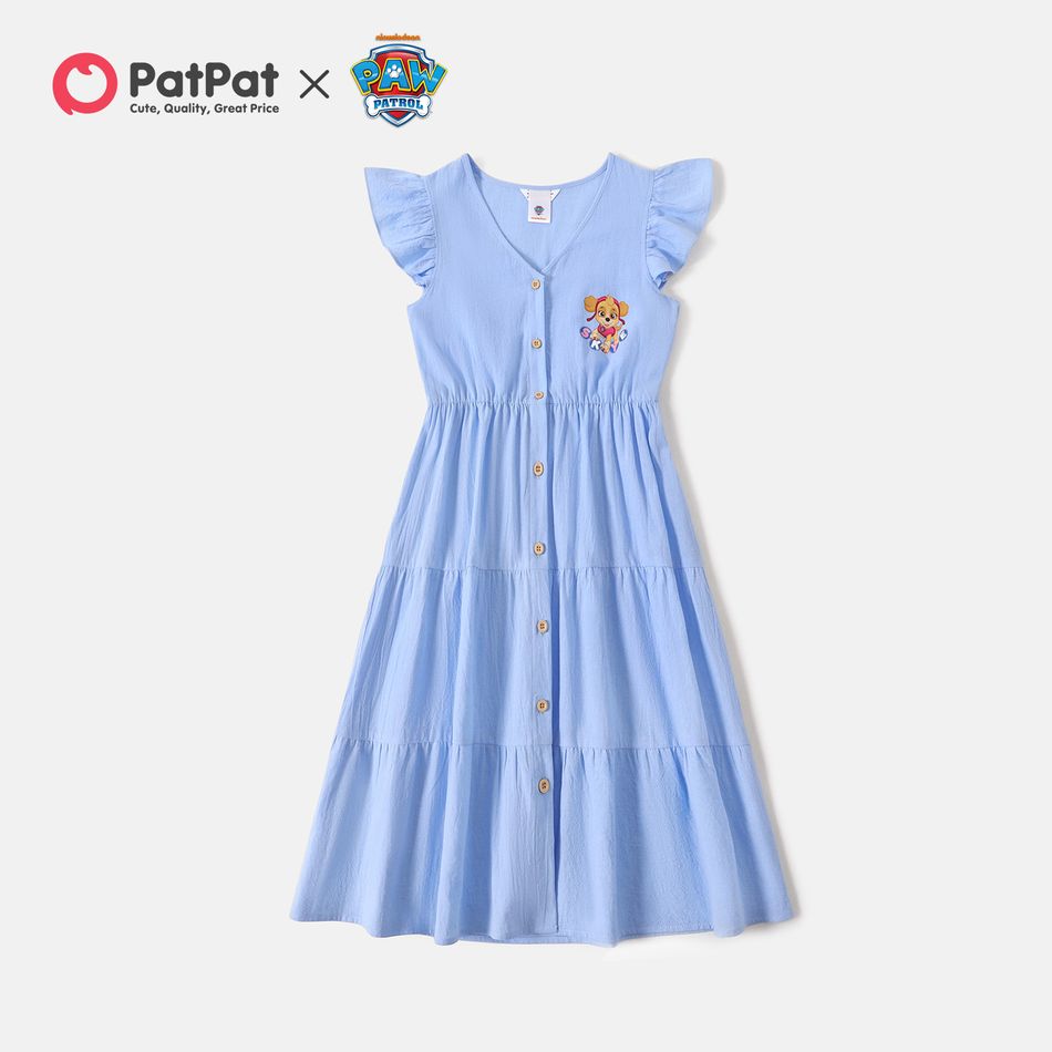 PAW Patrol Family Matching 100% Cotton Front Buttons Flutter-sleeve Mommy and Me Dress Blue big image 2