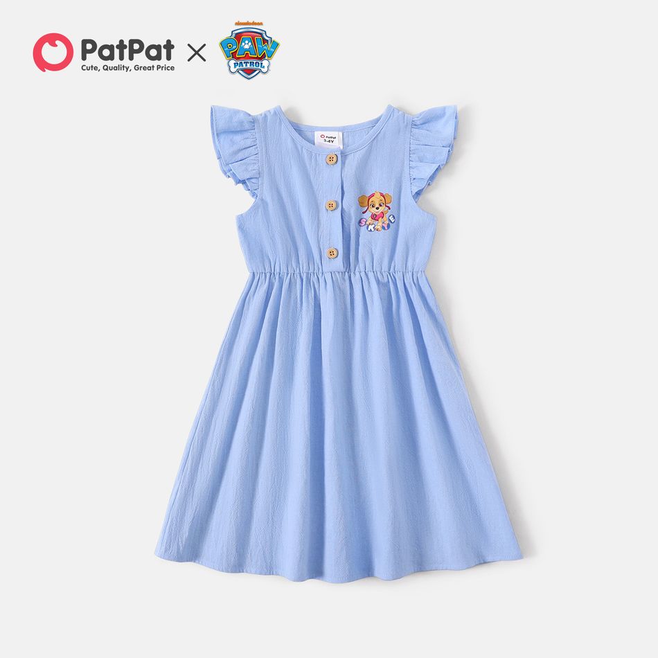 PAW Patrol Family Matching 100% Cotton Front Buttons Flutter-sleeve Mommy and Me Dress Blue big image 3