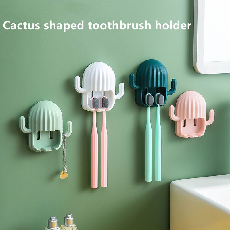 Cactus Toothbrush Holder Wall-Mounted Free Punch Tooth Brush Storage Rack Bathroom Accessories Pink big image 8