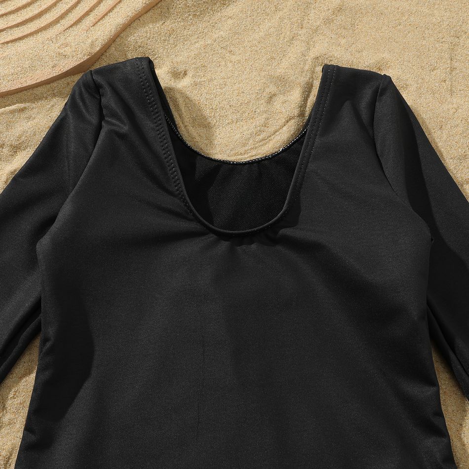 Toddler Girl Animal Print Ruffled Long-sleeve Black Onepiece Swimsuit Black big image 4