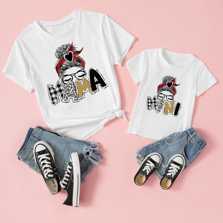 Cool Girl and Letter Print Short-sleeve T-shirt for Mom and Me White