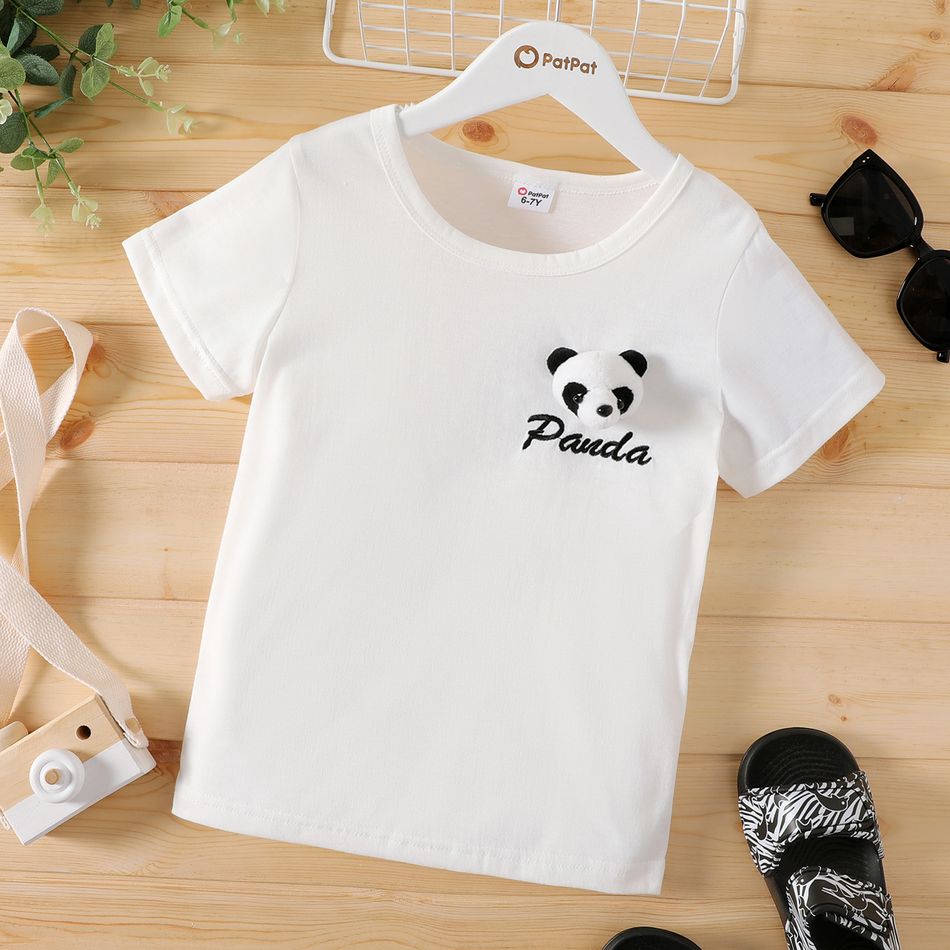 Kid Boy Letter Print 3D Panda Design Short-sleeve Tee White