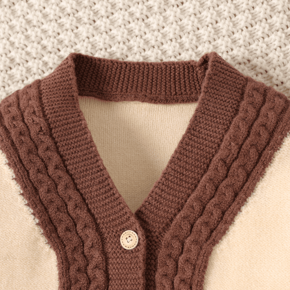 Baby Boy/Girl Long-sleeve Button Front Contrast Color Knitted Cardigan Sweater Apricot big image 3