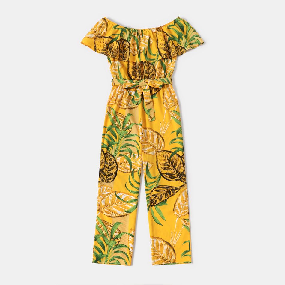 All Over Plants Print Yellow Off Shoulder Strapless Ruffle Belted Jumpsuit for Mom and Me Yellow big image 2