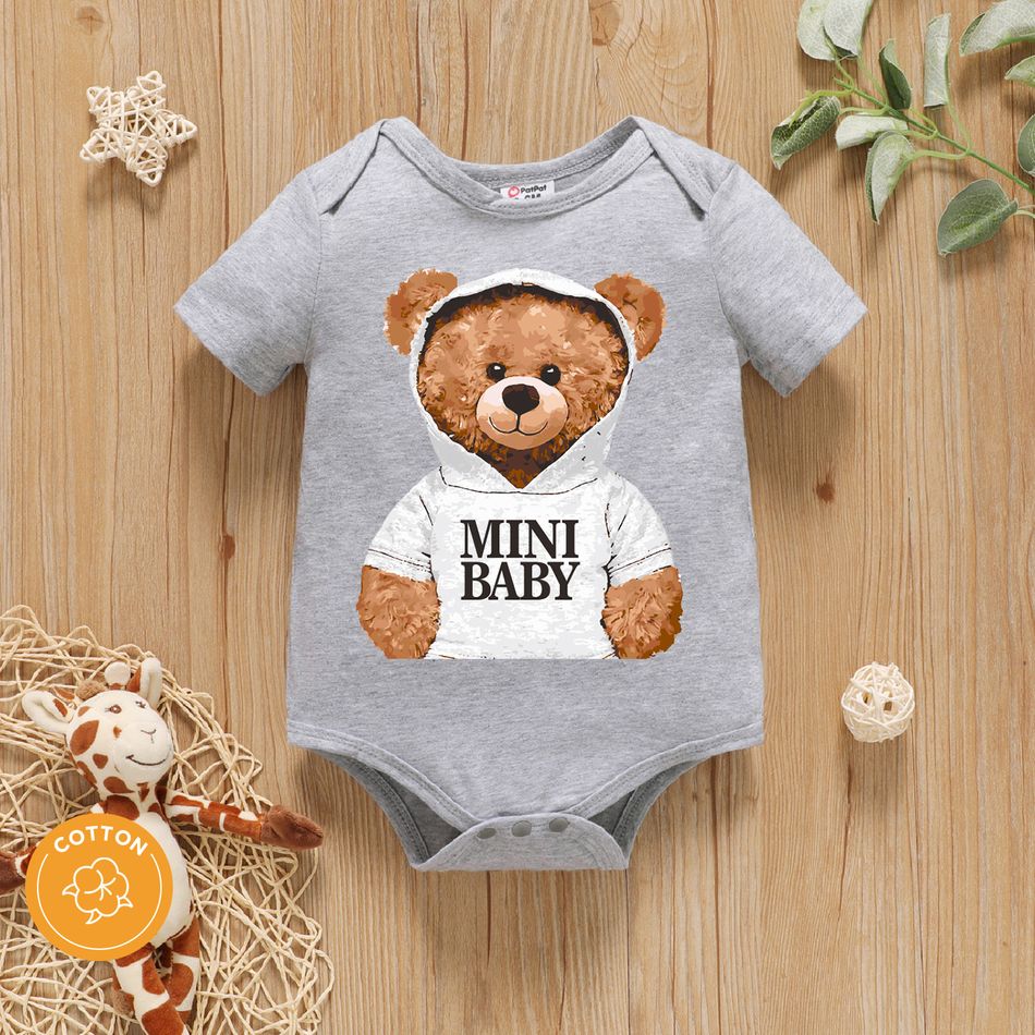 Baby Boy 95% Cotton Short-sleeve Teddy Bear Print Romper Grey