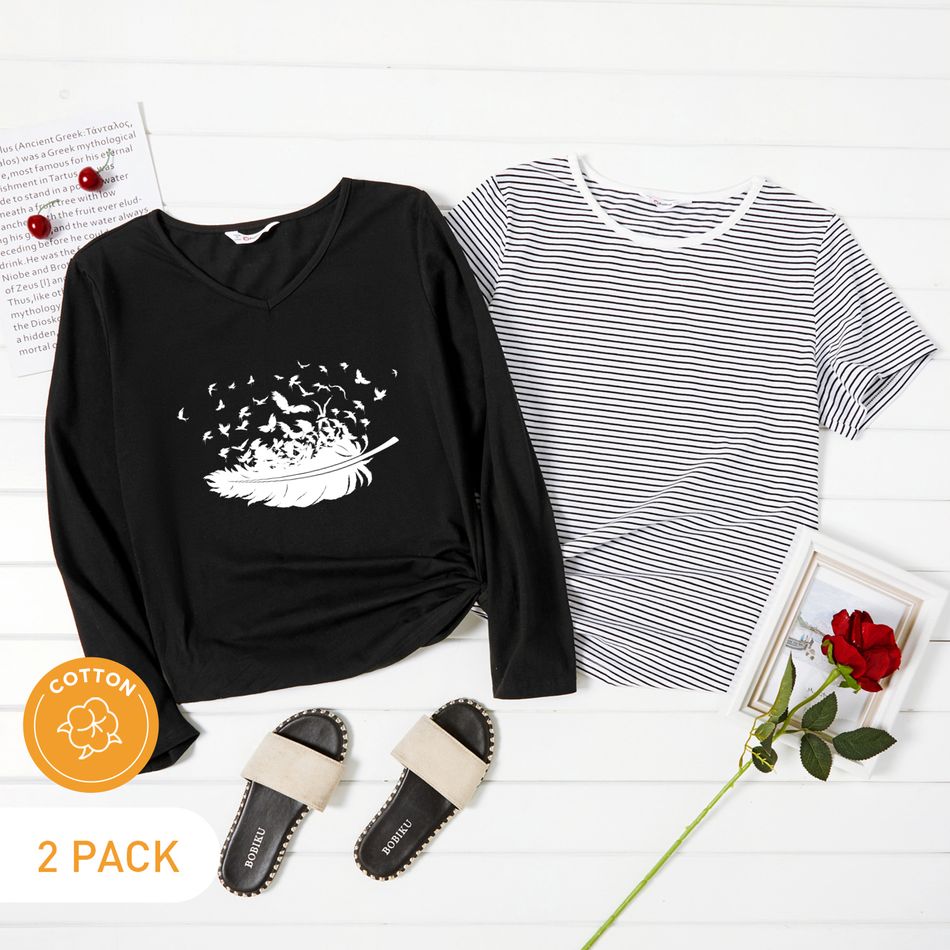 2-Pack Graphic & Striped Tee Set For women Multi-color