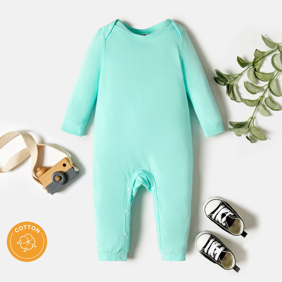 Baby Boy/Girl 95% Cotton Long-sleeve Solid Jumpsuit Light Green big image 1