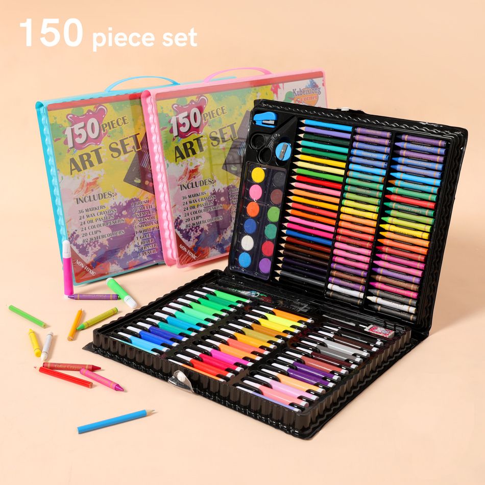 150 قطعة مجموعة فنية للأطفال أقلام تلوين للرسم وأقلام تلوين بألوان زيتية وأقلام تلوين أدوات فنية هدية للأطفال زهري big image 2