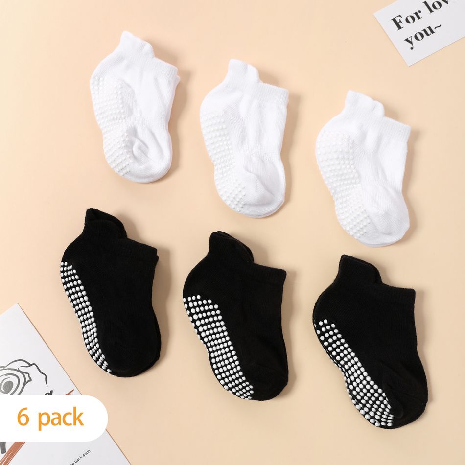 6-pairs Baby Simple Solid Non-slip Glue Grip Socks White