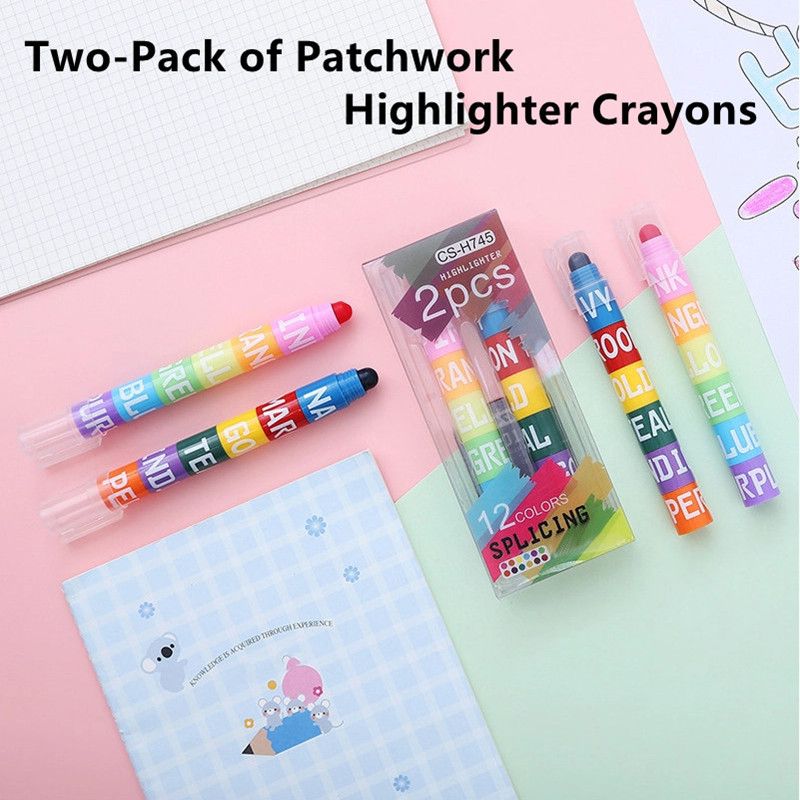 2-pack Splicing Highlighter Marker Pen 12 Color Patchwork Highlighter Crayons Student Stationery School Supplies Multi-color big image 4
