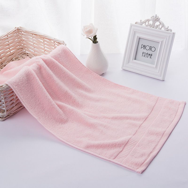100% Cotton Solid Color Bath Towel Face Washing Water Absorption Towel Soft Household Bath Towel Pink big image 2