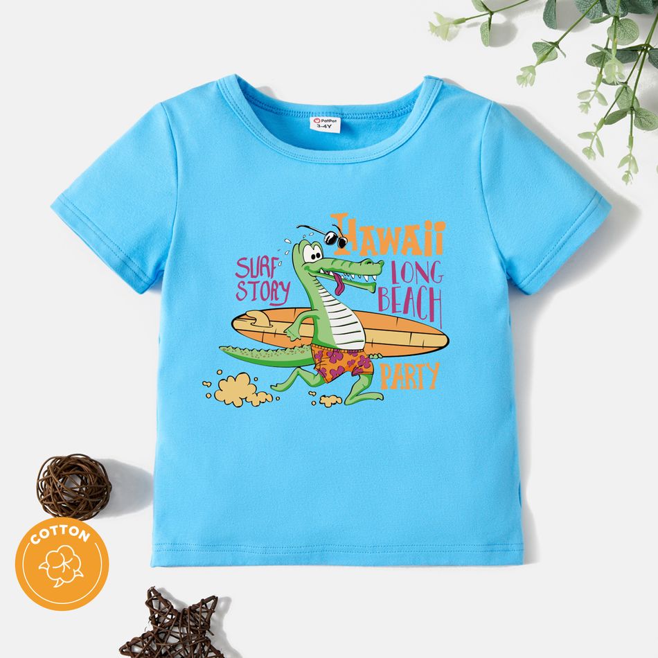Toddler Boy Graphic Dinosaur and Letter Print  Short-sleeve Tee Blue