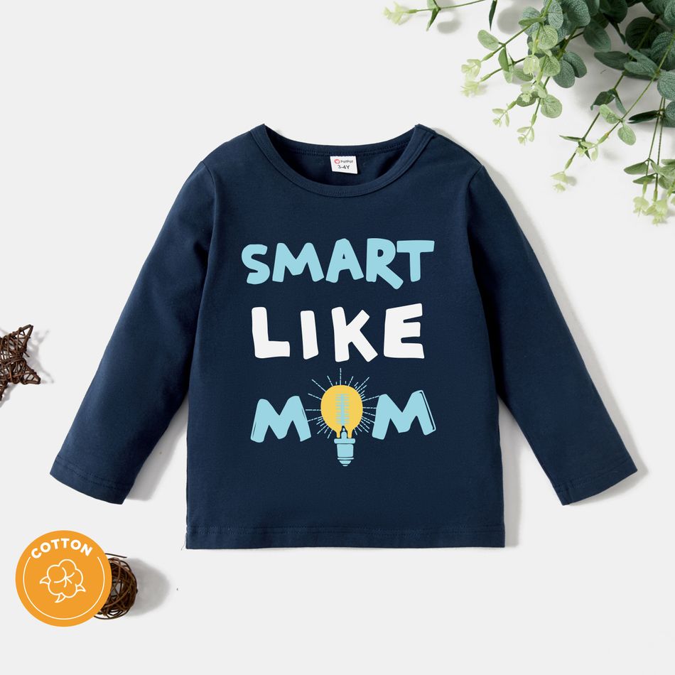 Toddler Graphic Light Bulb and Letter Print Long-sleeve Tee Dark Blue