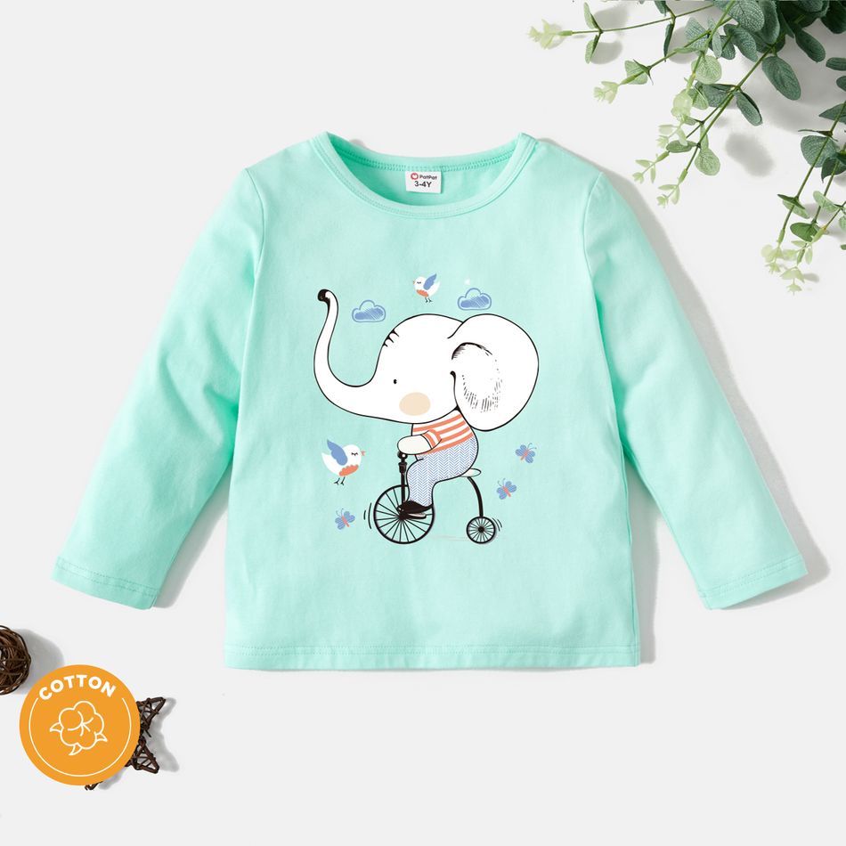 Toddler Graphic Elephant and Bike and Cloud Print Long-sleeve Tee Light Green