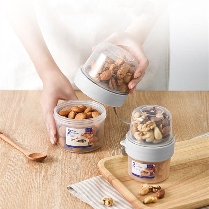 Double-layer Transparent Sealed Box Leak-Proof Food Storage Plastic Containers for Nuts Grains Fruit Snack White big image 6