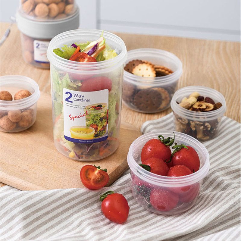 Double-layer Transparent Sealed Box Leak-Proof Food Storage Plastic Containers for Nuts Grains Fruit Snack White big image 8