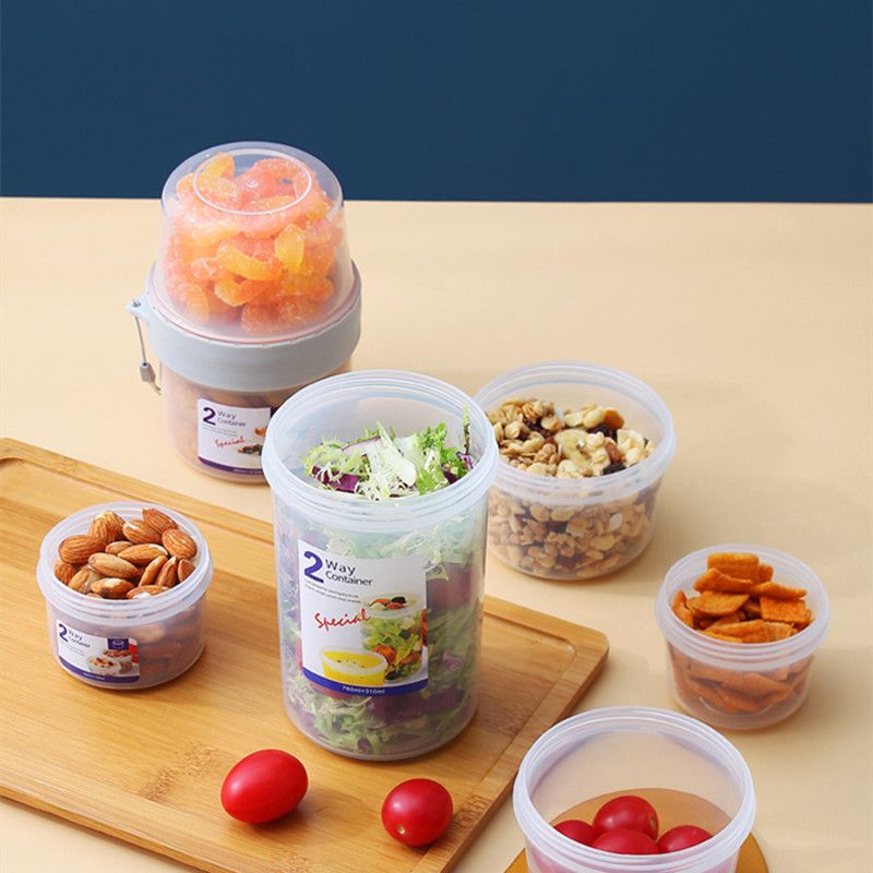 Double-layer Transparent Sealed Box Leak-Proof Food Storage Plastic Containers for Nuts Grains Fruit Snack White big image 20