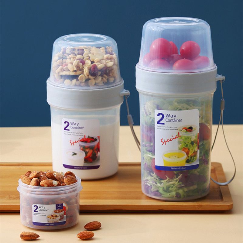 Double-layer Transparent Sealed Box Leak-Proof Food Storage Plastic Containers for Nuts Grains Fruit Snack White big image 23