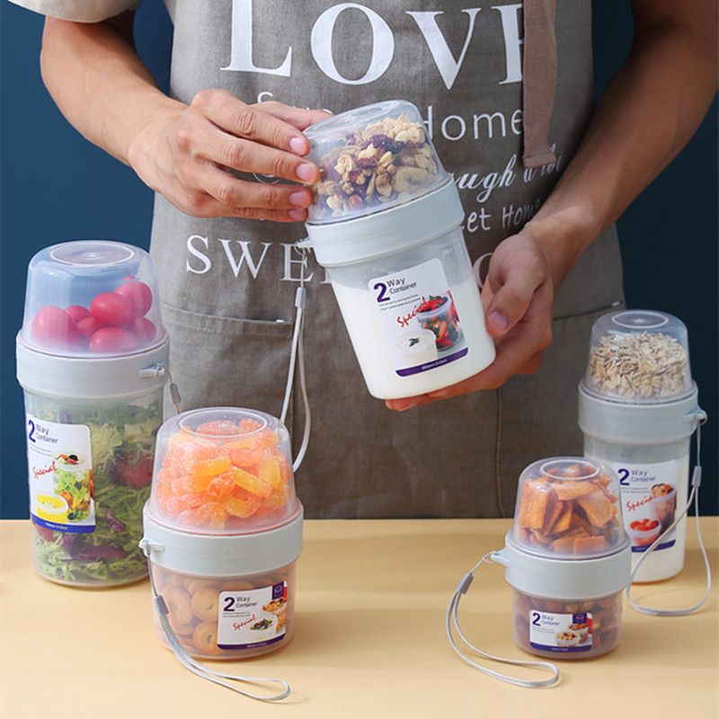 contenitori di plastica a tenuta stagna per alimenti a tenuta stagna a doppio strato per frutta a guscio, cereali, snack Bianco big image 4
