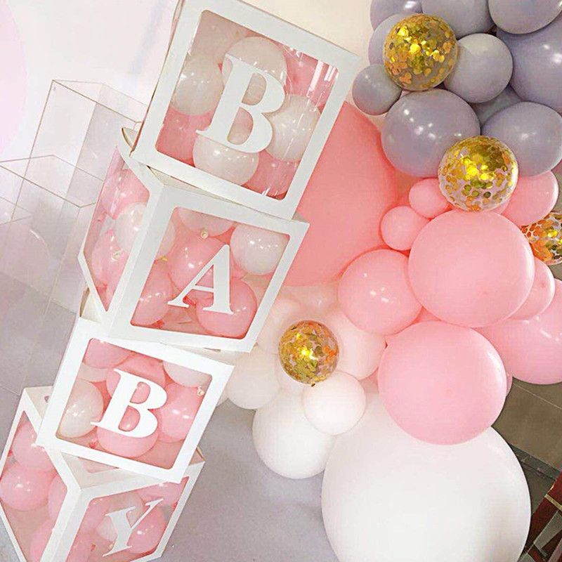 Caixas de chá de bebê de 3/4 caixas para decoração de festa caixas de balões transparentes com letras blocos transparentes individuais para chás de panela de revelação de gênero Branco big image 6