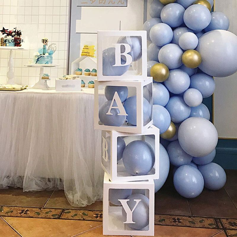 Scatole per baby shower da 3/4 pacchi decorazioni per feste scatole di palloncini trasparenti con lettere singoli blocchi trasparenti per addio al nubilato con rivelazione di genere Bianco big image 9