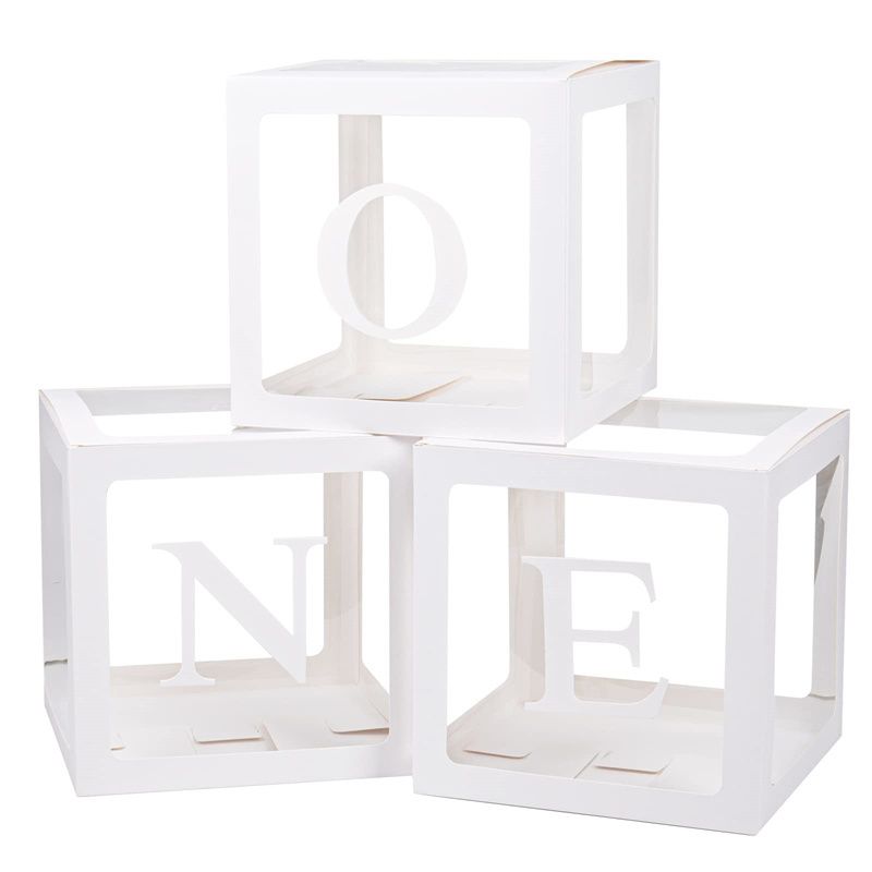 Scatole per baby shower da 3/4 pacchi decorazioni per feste scatole di palloncini trasparenti con lettere singoli blocchi trasparenti per addio al nubilato con rivelazione di genere Bianco big image 20