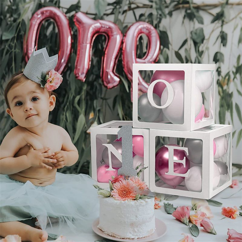 Scatole per baby shower da 3/4 pacchi decorazioni per feste scatole di palloncini trasparenti con lettere singoli blocchi trasparenti per addio al nubilato con rivelazione di genere Bianco big image 15