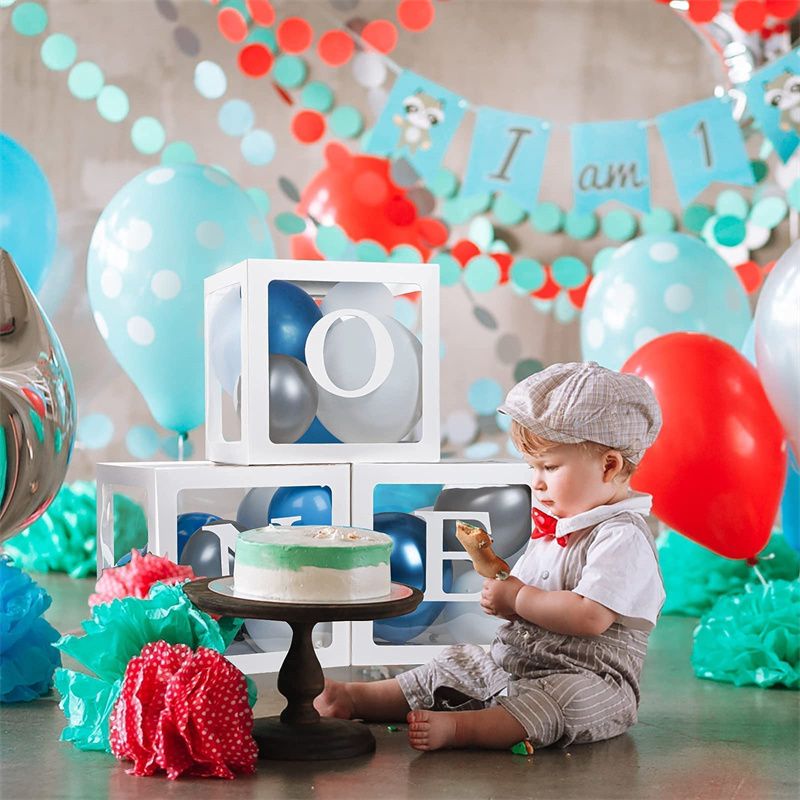 Caixas de chá de bebê de 3/4 caixas para decoração de festa caixas de balões transparentes com letras blocos transparentes individuais para chás de panela de revelação de gênero Branco big image 16