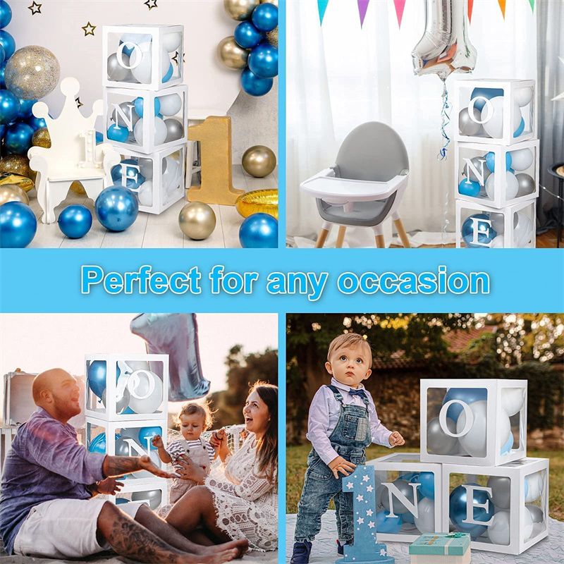 Scatole per baby shower da 3/4 pacchi decorazioni per feste scatole di palloncini trasparenti con lettere singoli blocchi trasparenti per addio al nubilato con rivelazione di genere Bianco big image 17