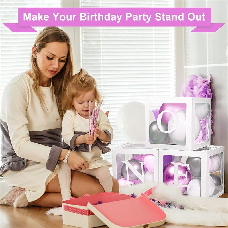Caixas de chá de bebê de 3/4 caixas para decoração de festa caixas de balões transparentes com letras blocos transparentes individuais para chás de panela de revelação de gênero Branco big image 18