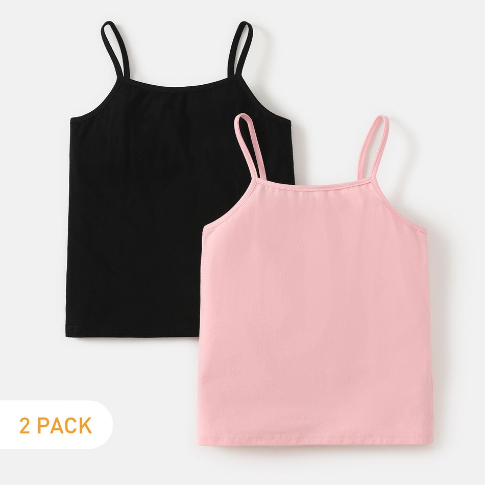 2-Pack Kid Girl Solid Color Cotton Camisole Black/Pink