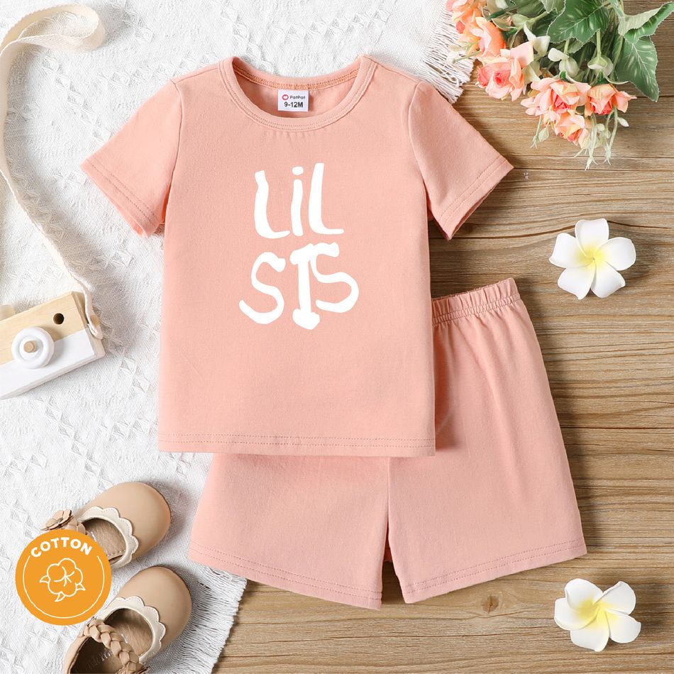 2pcs Baby Boy/Girl 95% Cotton Short-sleeve Letter Print T-shirt with Shorts Set Pink