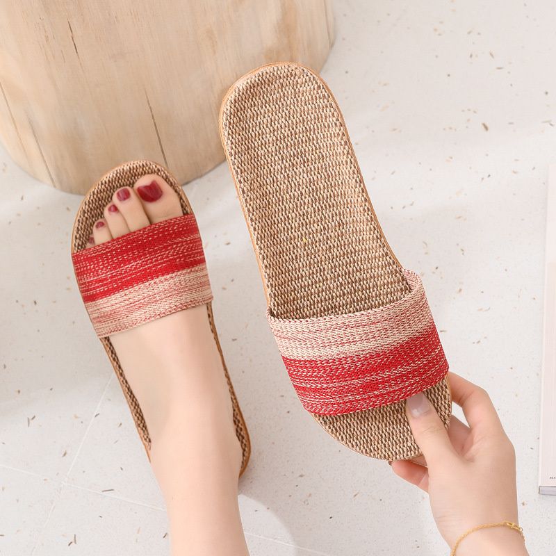 pantofole da donna in lino pantofole tatami leggere e traspiranti open toe Rosso big image 1
