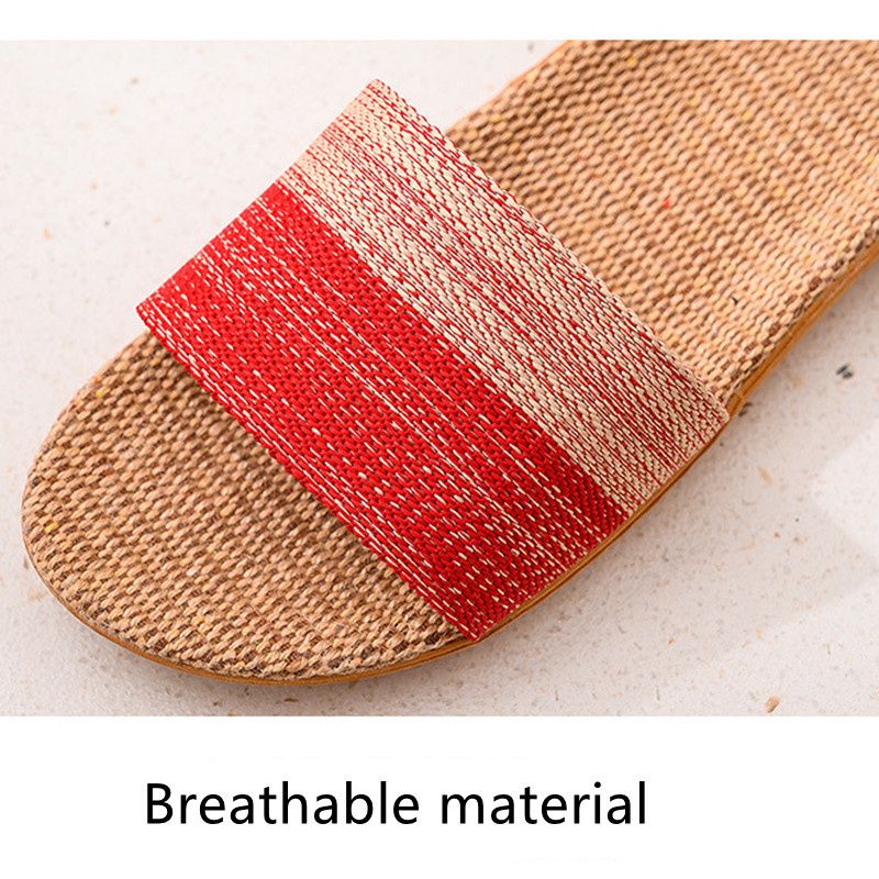 Women Flax Slippers Breathable Lightweight Tatami Slippers Open Toe Red big image 2