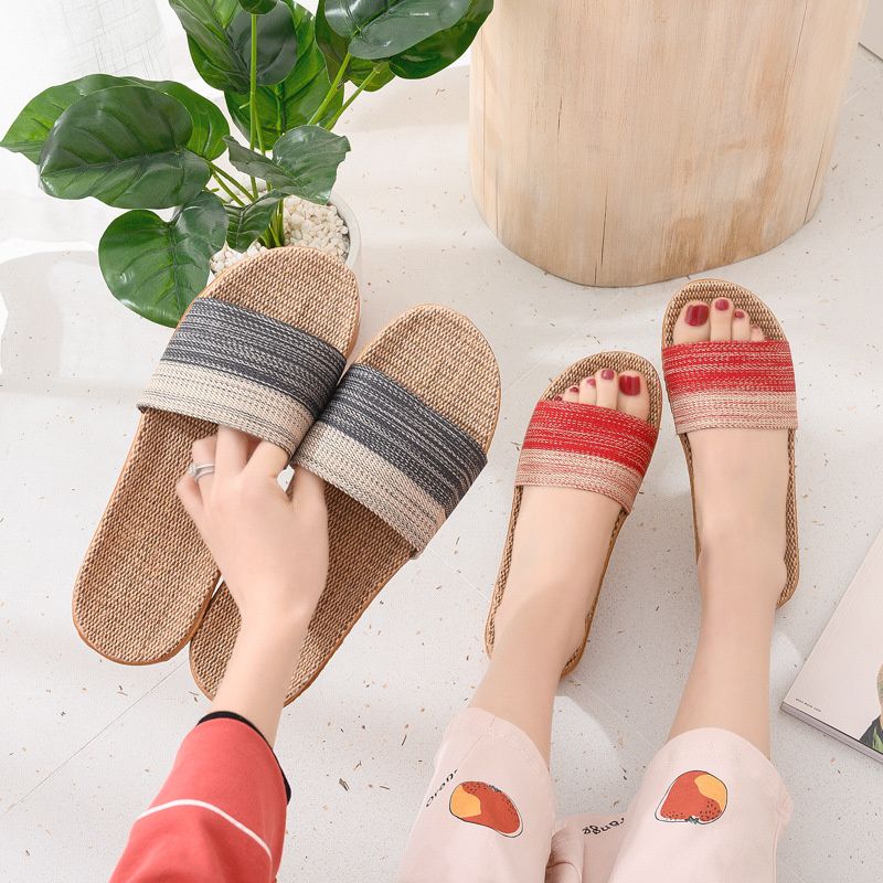 Women Flax Slippers Breathable Lightweight Tatami Slippers Open Toe Red big image 6