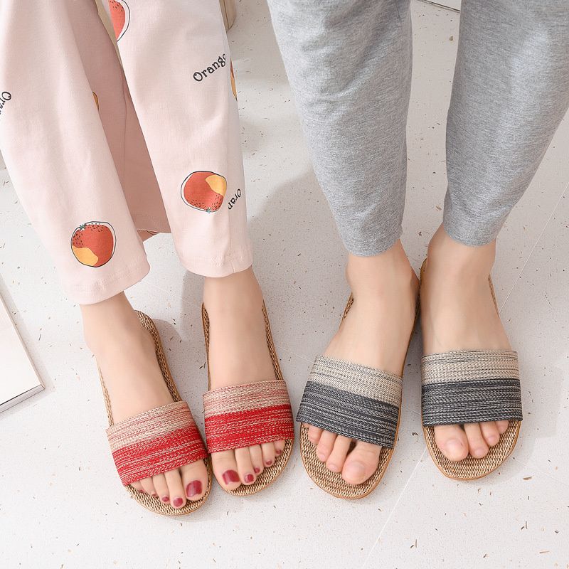 pantofole da donna in lino pantofole tatami leggere e traspiranti open toe Rosso