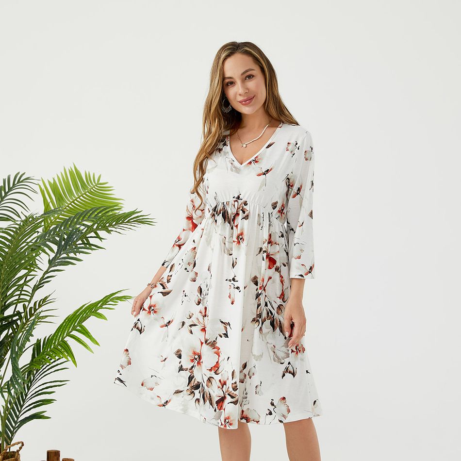 Maternity Floral Print Long-sleeve Dress White