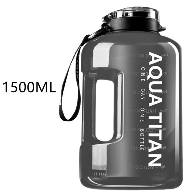 1500ML Gym Water Bottle with Motivational Time Marker and Handle Large Capacity Leak-proof Big Water Jug Black big image 4
