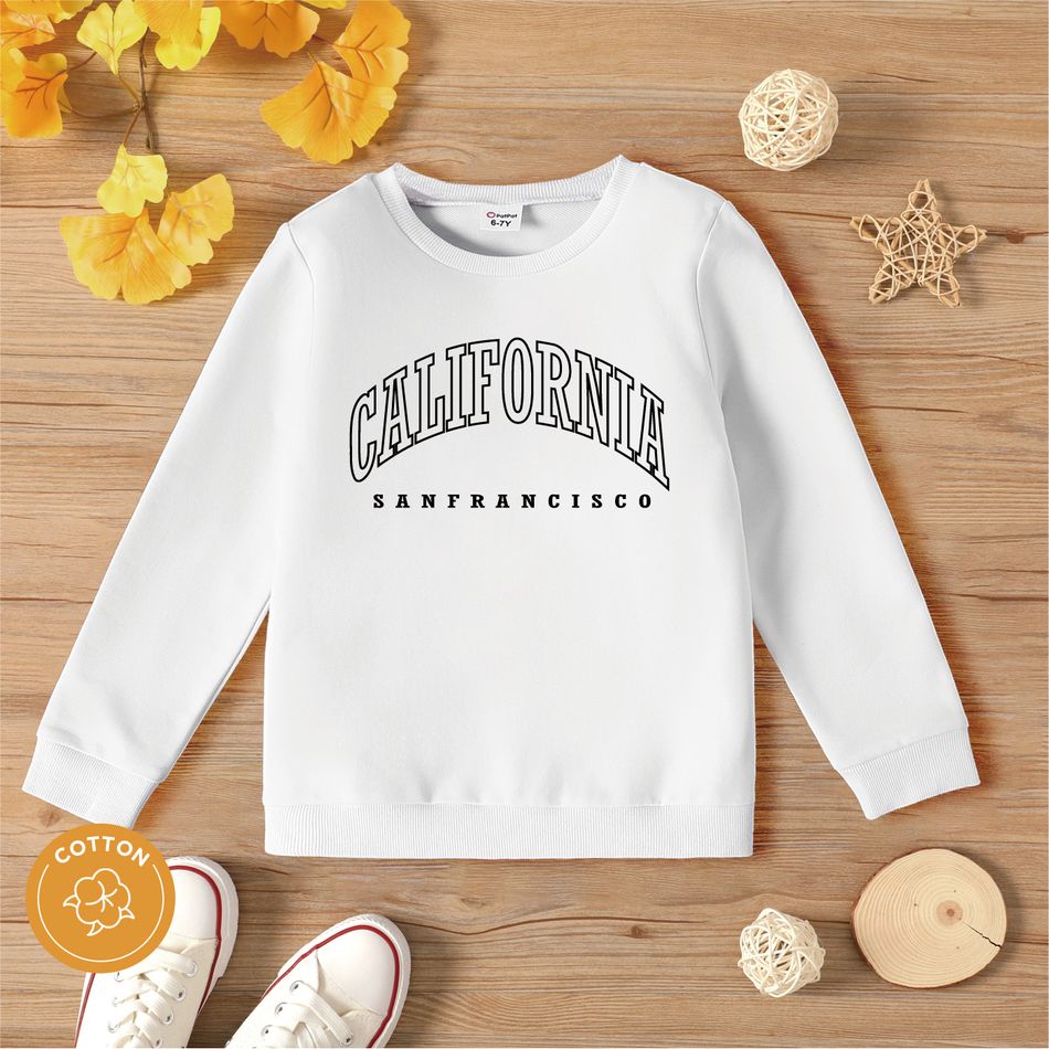 Kid Boy City Theme Letter Print Cotton Pullover Sweatshirt White