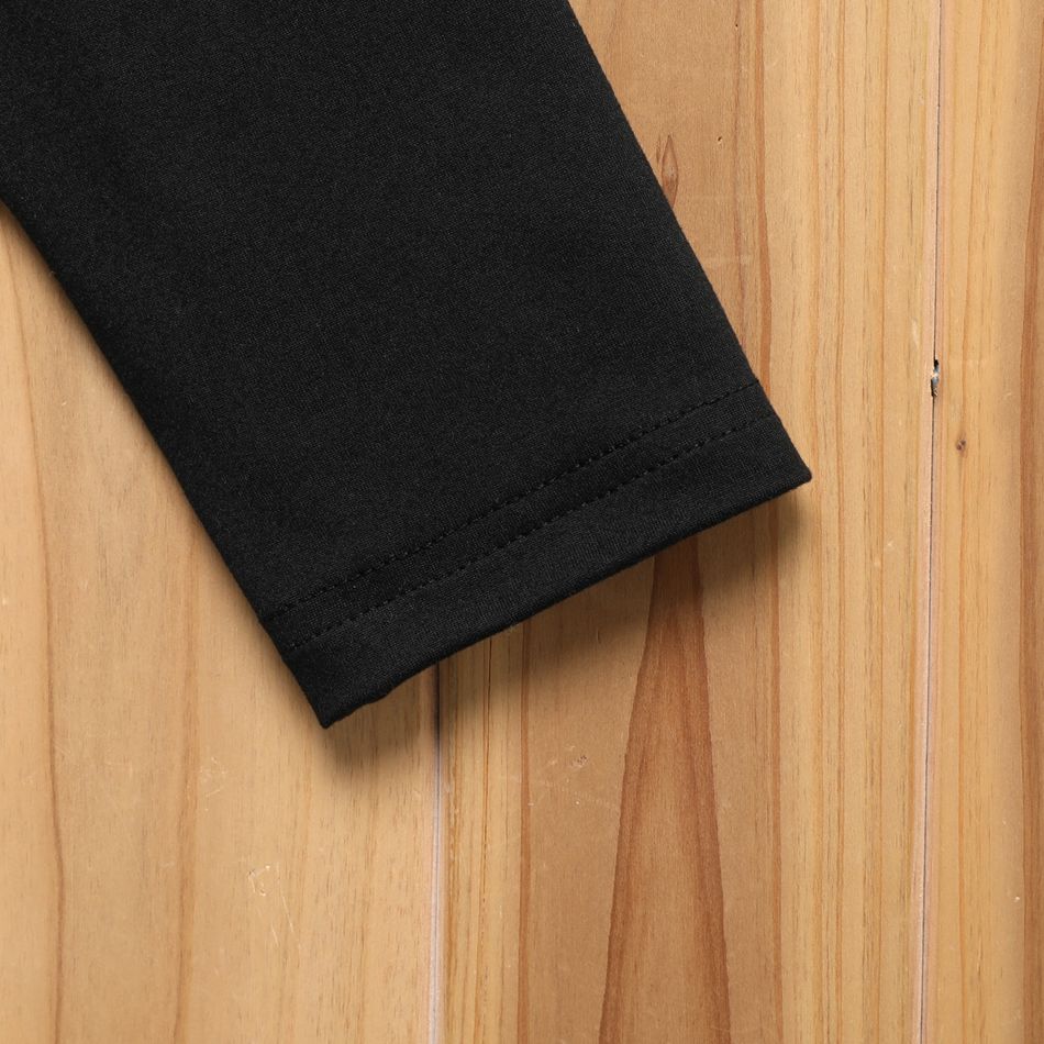 2pcs Kid Boy Letter Print Long-sleeve Black Cotton Tee and Camouflage Print Pants Set Black big image 4