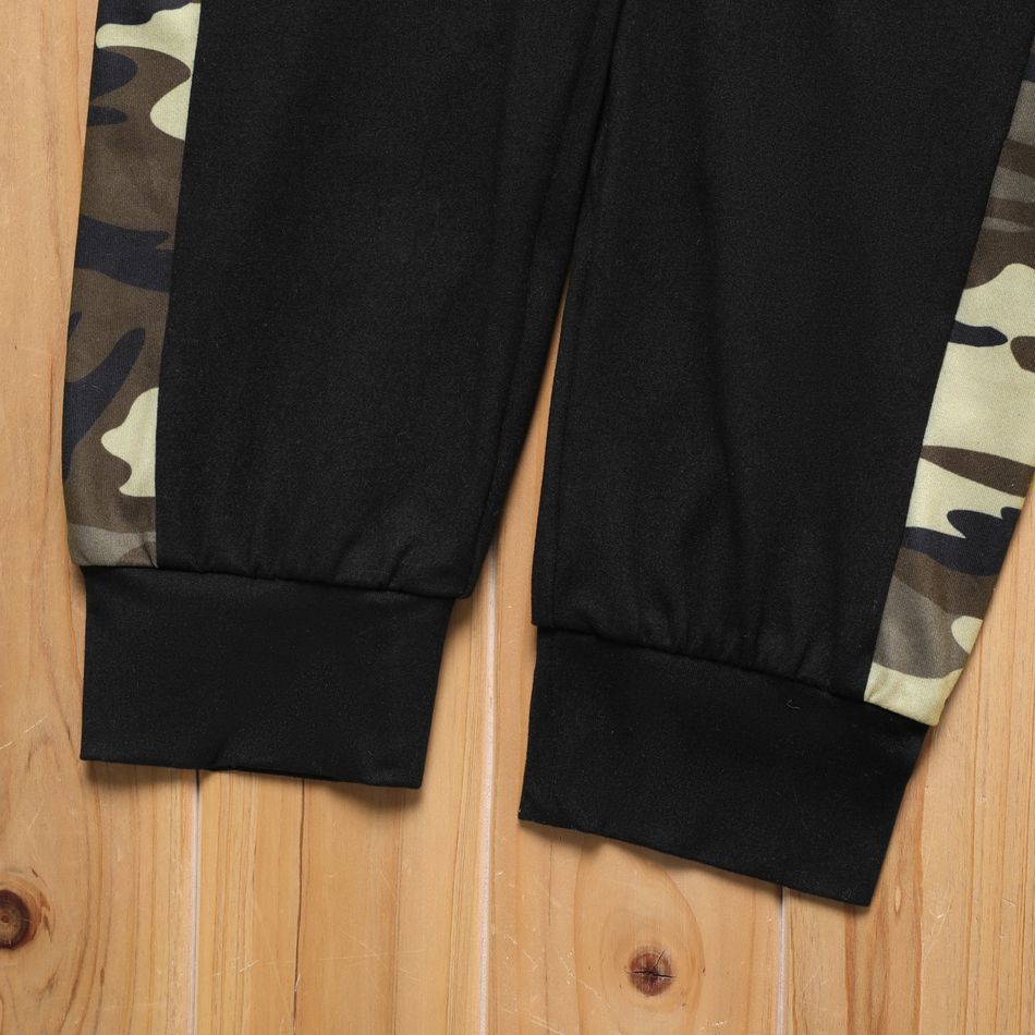 2pcs Kid Boy Letter Print Long-sleeve Black Cotton Tee and Camouflage Print Pants Set Black big image 7